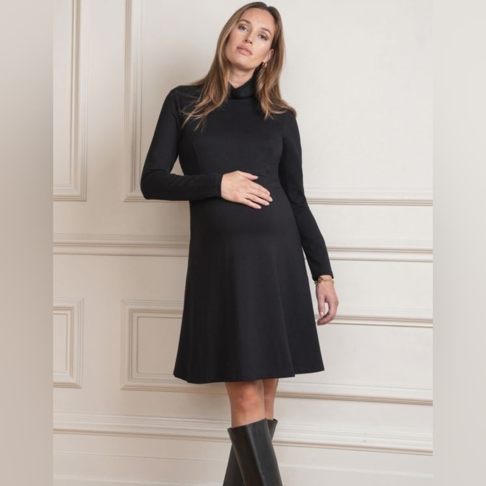 Seraphine | Black Long Sleeve High Neck Maternity Dress